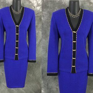 BEAUTIFUL St John collection knit Lavender blue black jacket skirt suit 2 4